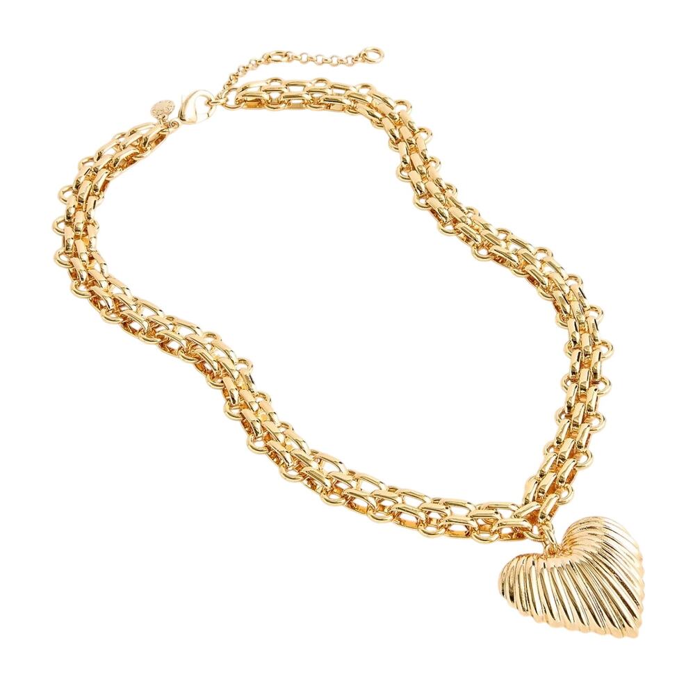 NWT JCrew Heart Pendent Rich Gold Chain Necklace